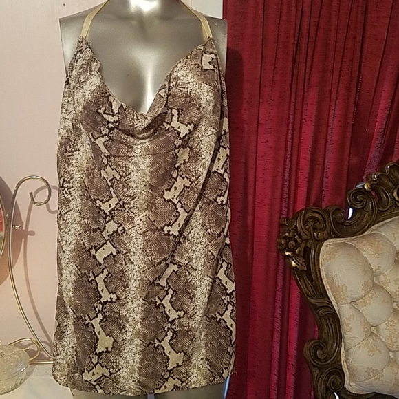 Python snakeskin backless dress snake top brown handmade tan beige small ooak - Picture 2 of 9
